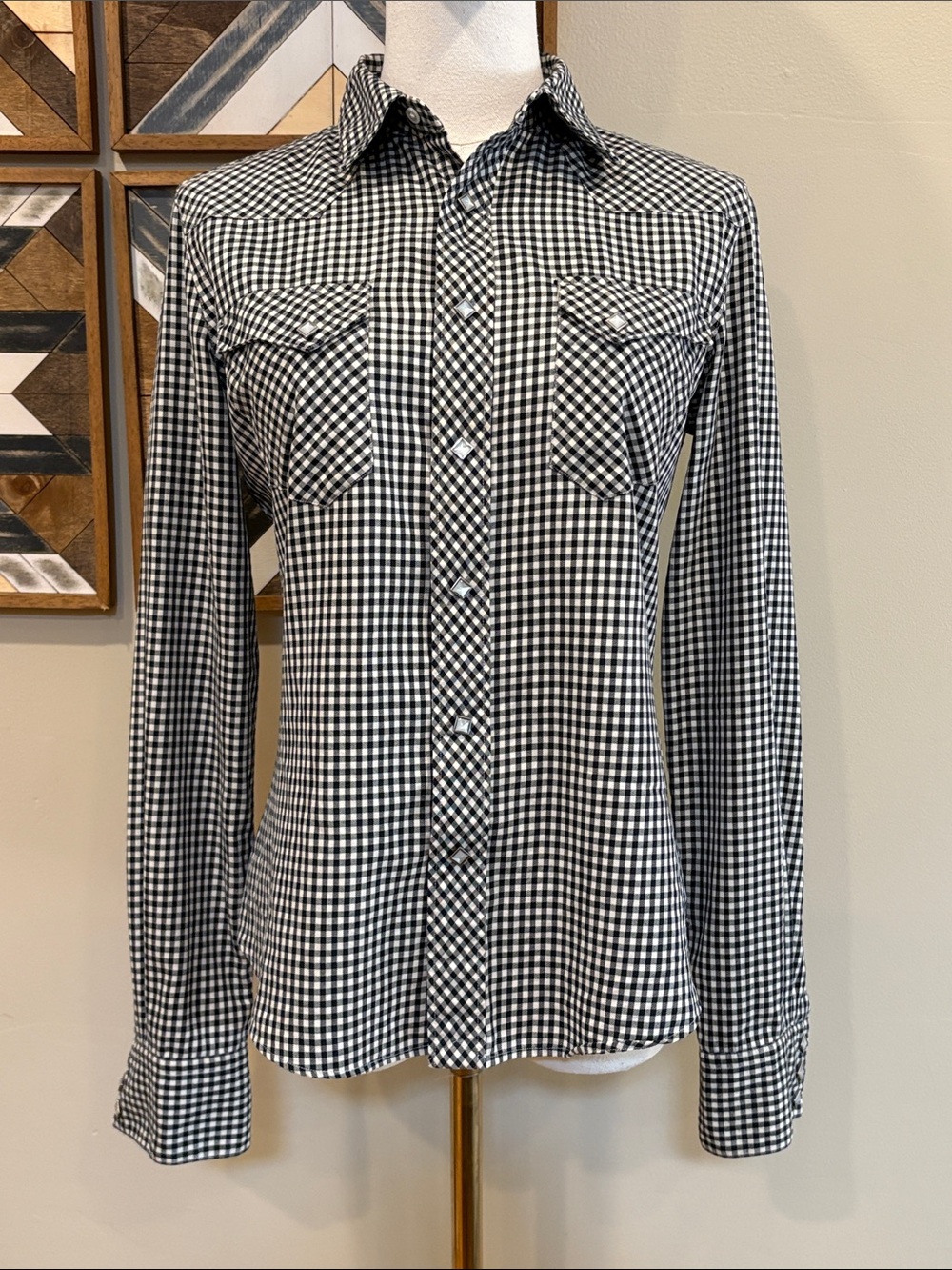 Ralph Lauren Black and White Gingham Button-Down Shirt - Picture 3 of 15